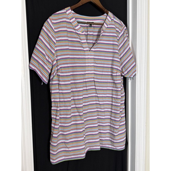 Talbots Rainbow Stripe Short Sleeve V-Neck Cold Shoulder Tied boho festival - Picture 6 of 9
